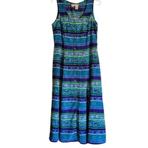 Betsy Lauren dress size 14 with front buttons blue green purple